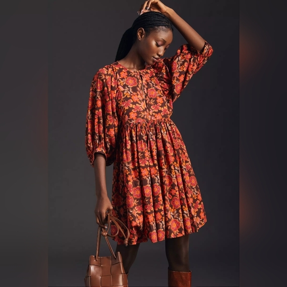 Anthropologie Dresses & Skirts - Anthropologie Sundry Boho Tunic Dress Colorful Floral Puff Dolman Sleeves XS / 0